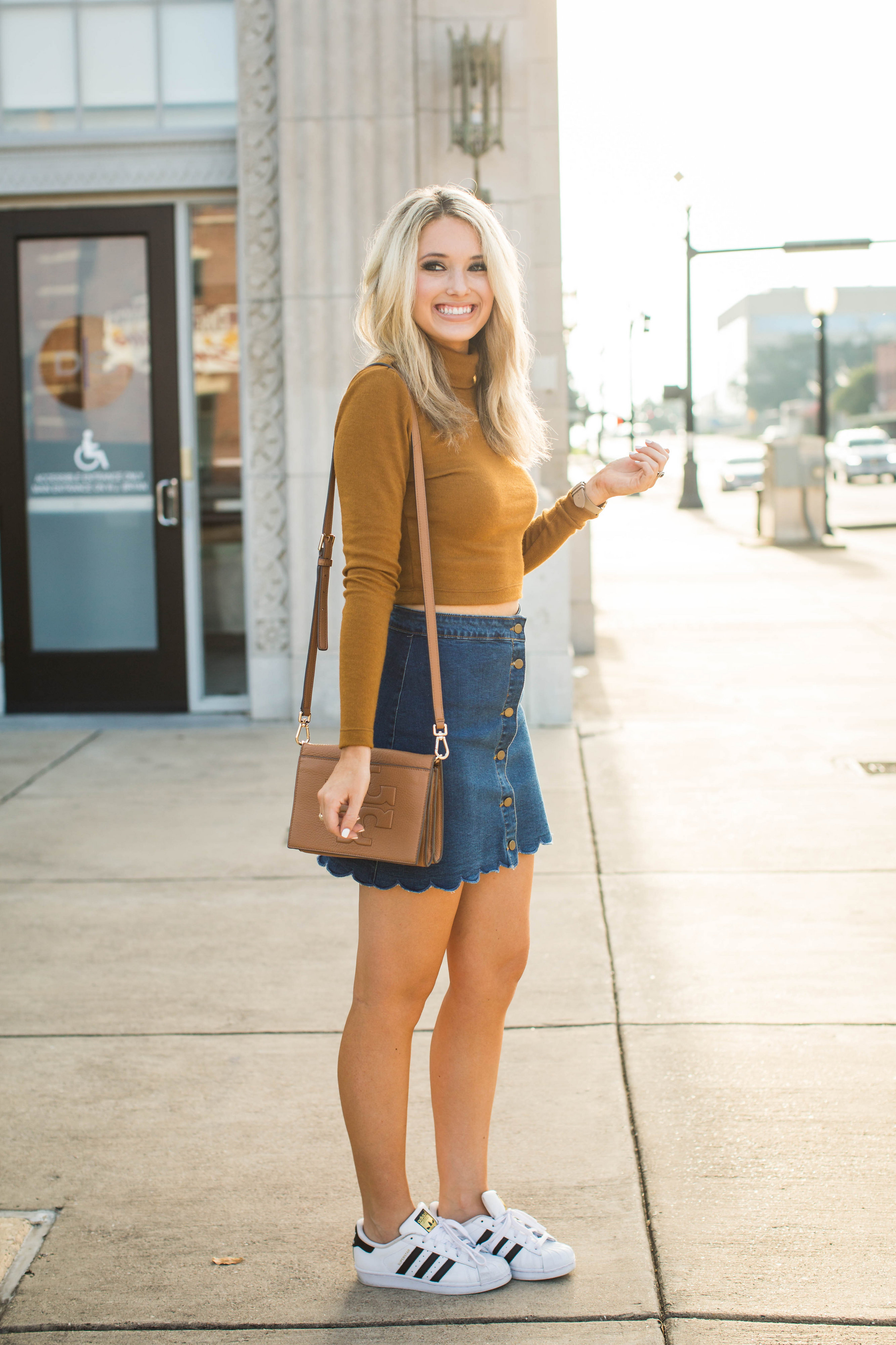 denim skirt with jumper