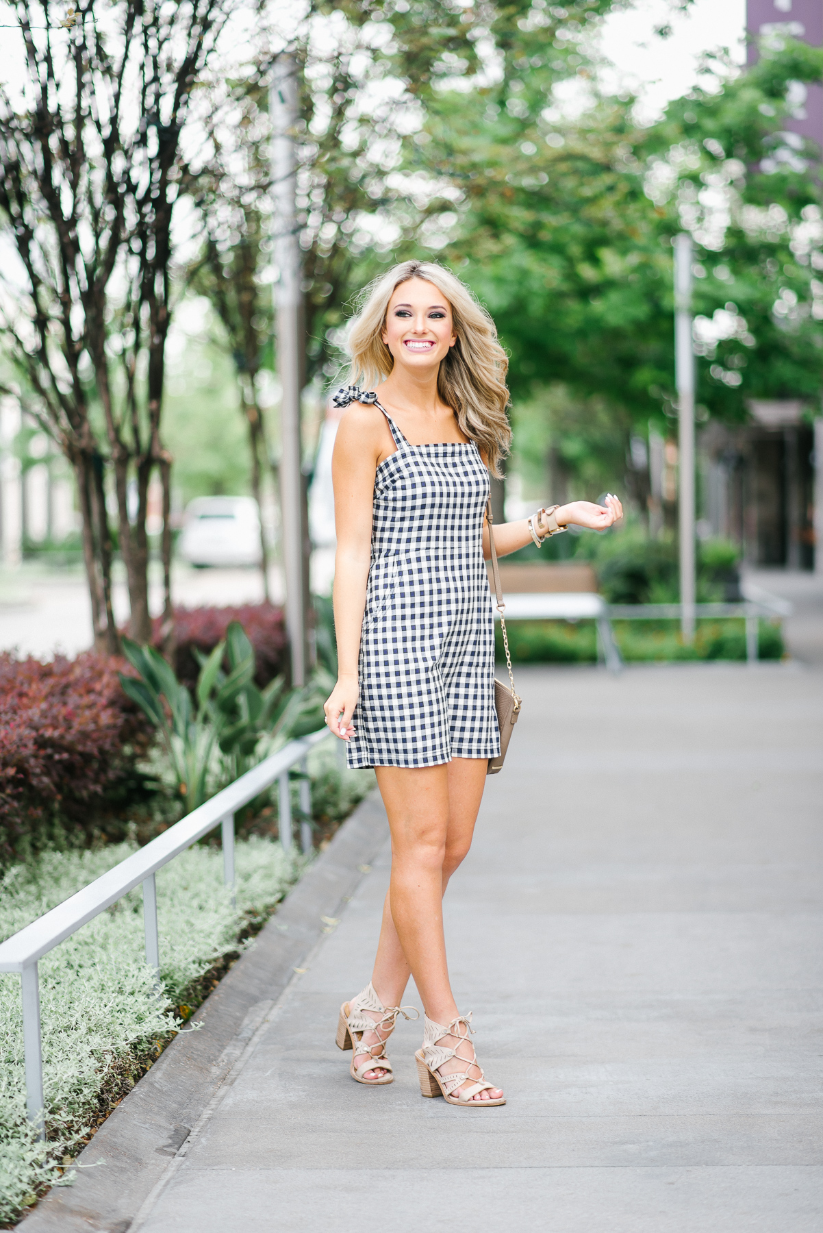 navy and white gingham dress