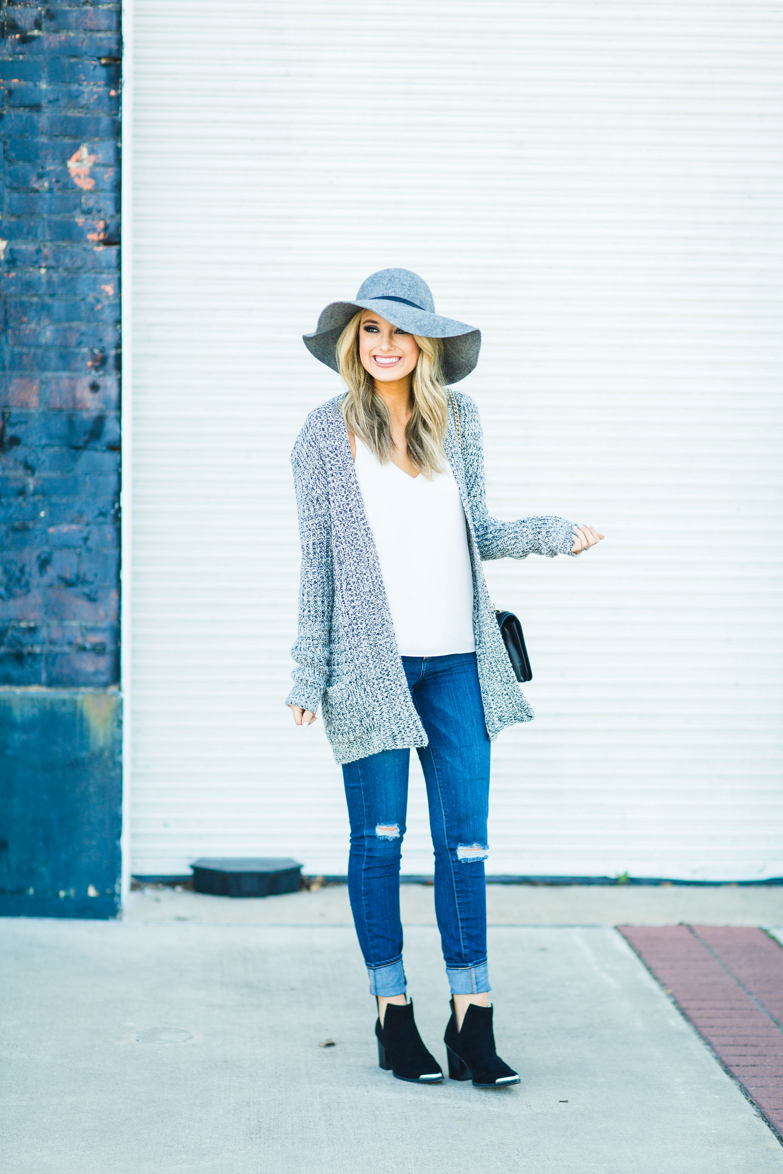 White Tank and Grey Cardigan – Champagne & Chanel
