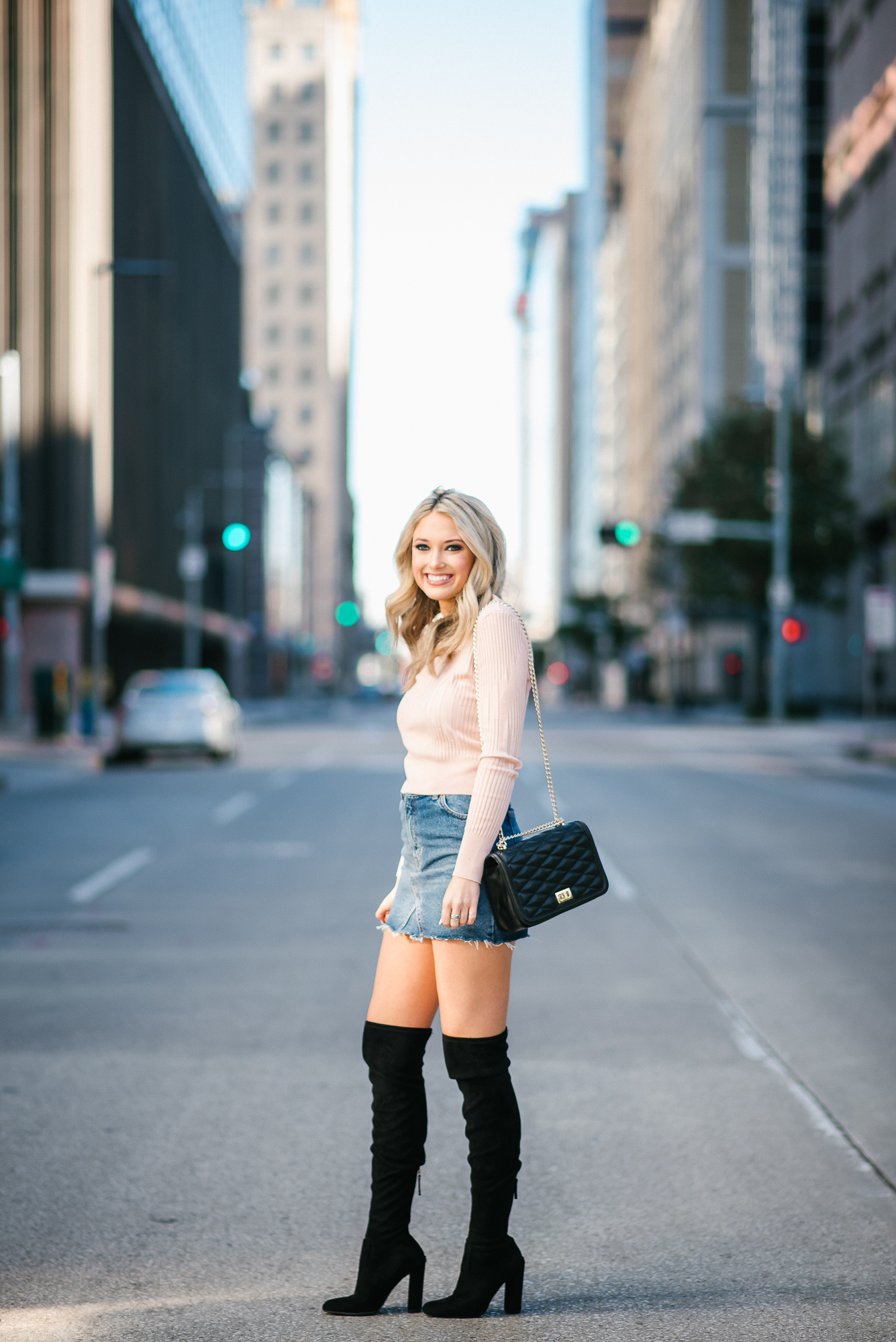 Cropped Sweater and Denim Mini Skirt – Champagne & Chanel