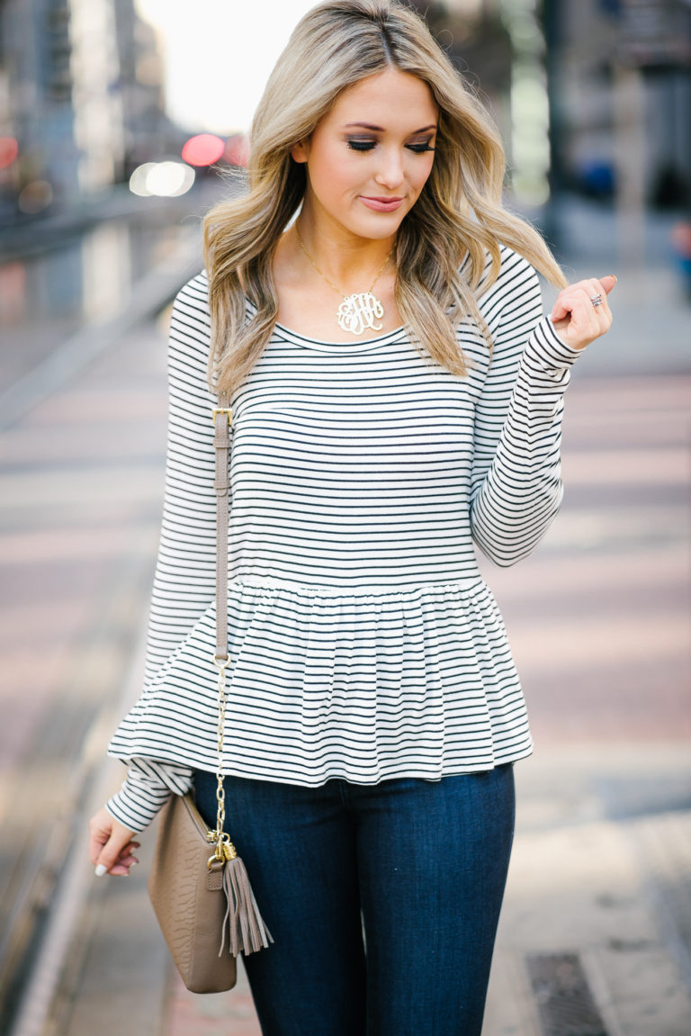 Striped Peplum Top – Champagne & Chanel