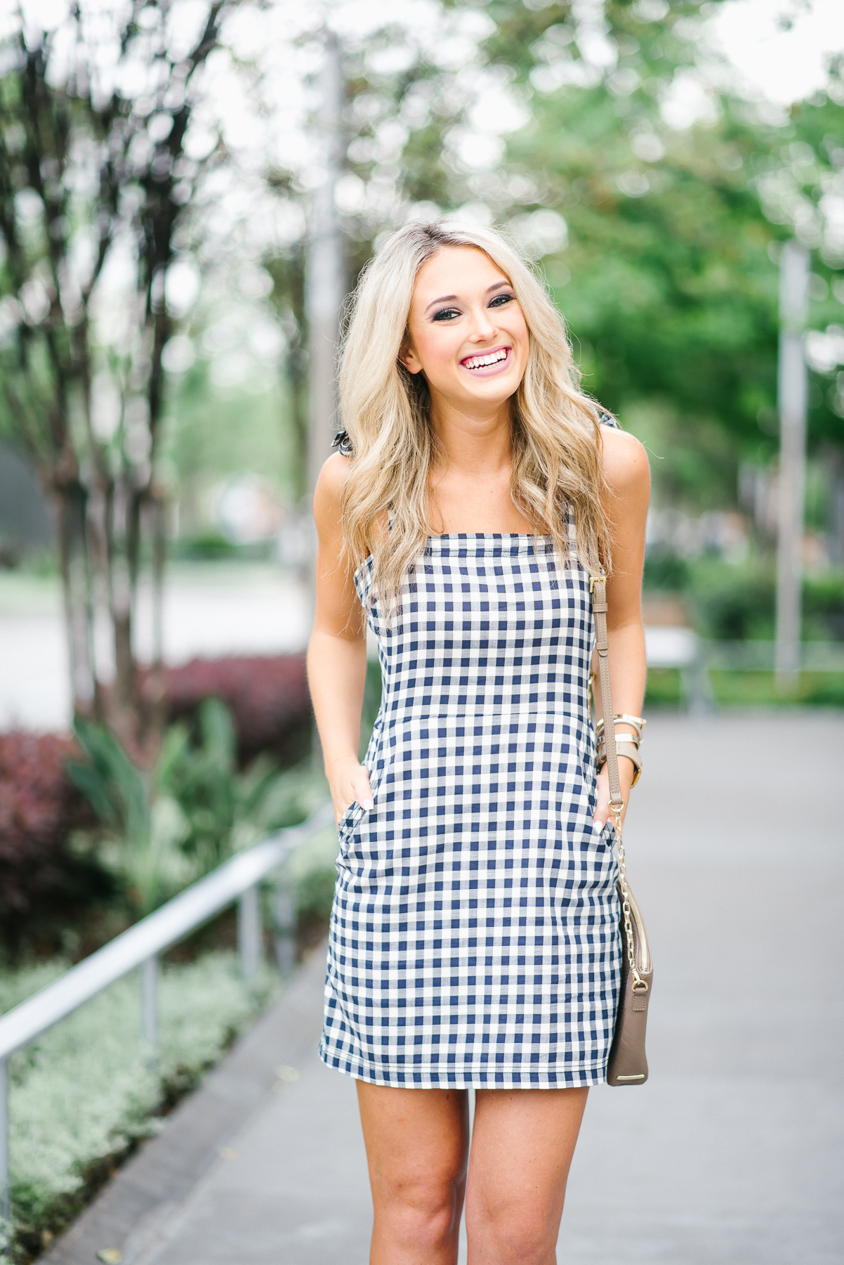 navy and white gingham dress