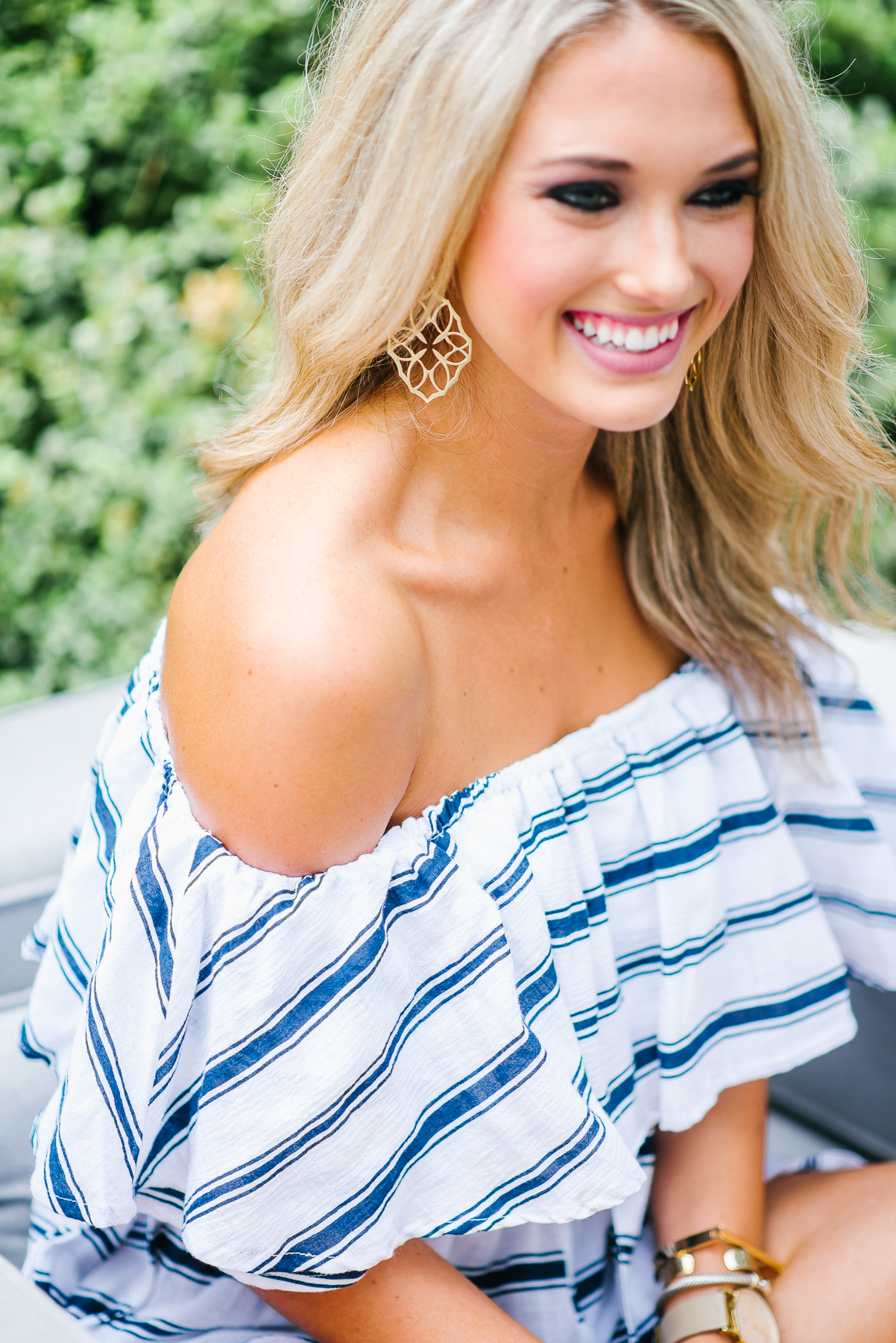 navy and white striped romper