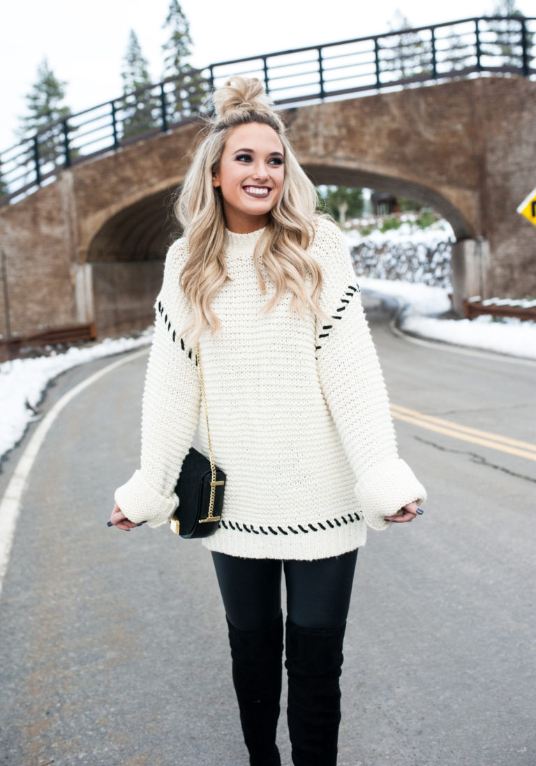White Sweater and Black OTK Boots – Champagne & Chanel